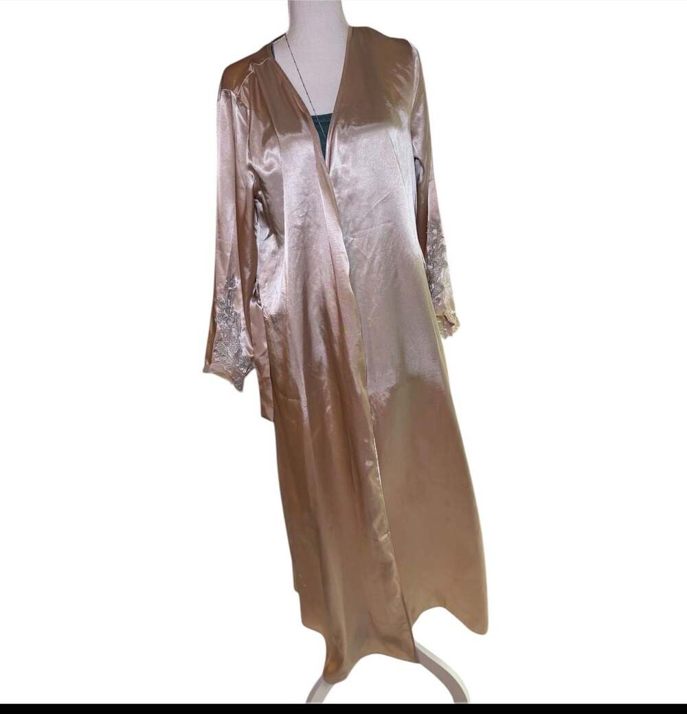 Flora Satin Robe S/M Champagne Gold Lace‎ Trim Long Sleeve Wrap Loungewear Y2K - Picture 4 of 9